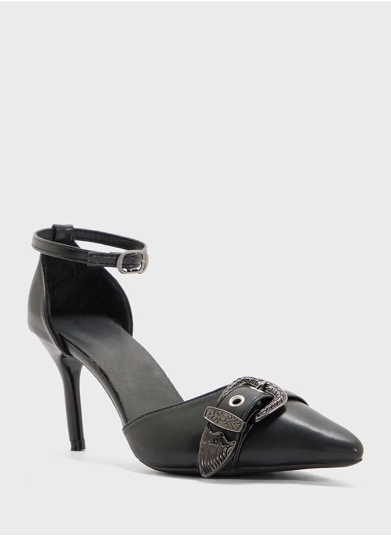 Ginger Heeled Pumps With Buckle
