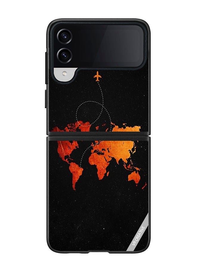 VR CREATIVE Protective Case Cover For Samsung Galaxy Z Flip4 Travel Map Design Multicolour - Image 1