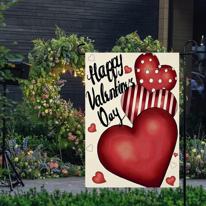 Valentine's Day Garden Flag 12x18 Inch Double-Sided Heart Burlap Banner Small Seasonal Decorative Flags for Outdoors - Image 4