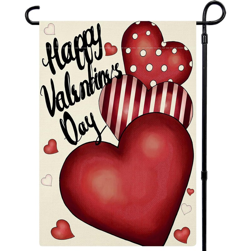 Valentine's Day Garden Flag 12x18 Inch Double-Sided Heart Burlap Banner Small Seasonal Decorative Flags for Outdoors - Image 1