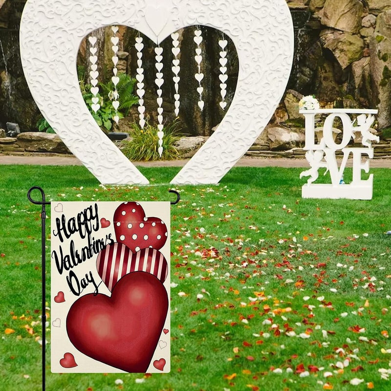 Valentine's Day Garden Flag 12x18 Inch Double-Sided Heart Burlap Banner Small Seasonal Decorative Flags for Outdoors - Image 2