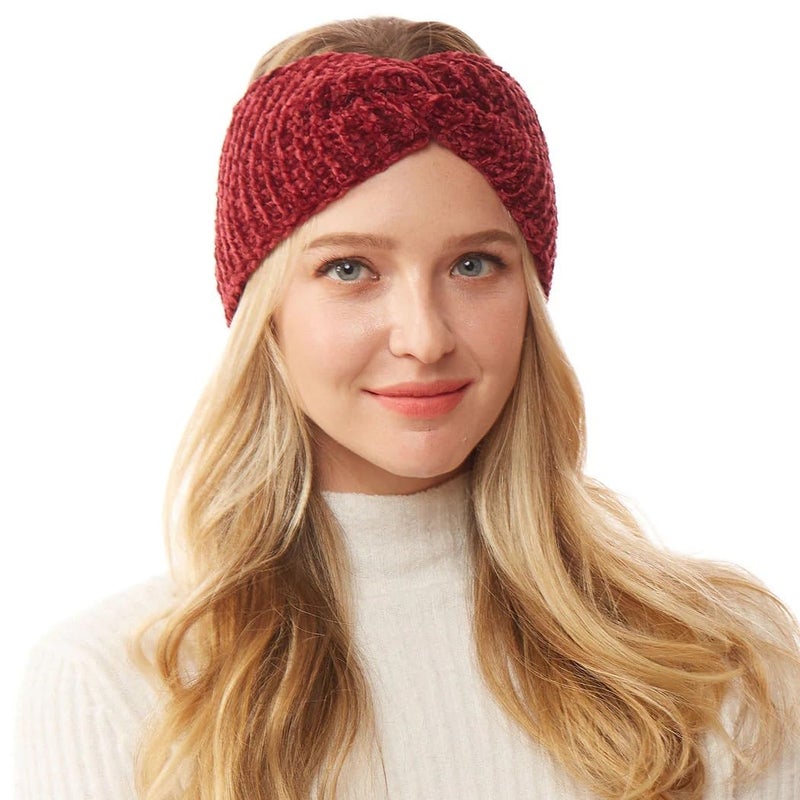 WKLOUYHE Soft Knot Woollen Knitted Warm Head Band Head Wrap Hairband Ear Warmer Hair Accessories for Winters_Free Size,Pack Of 01(Maroon) - Image 5
