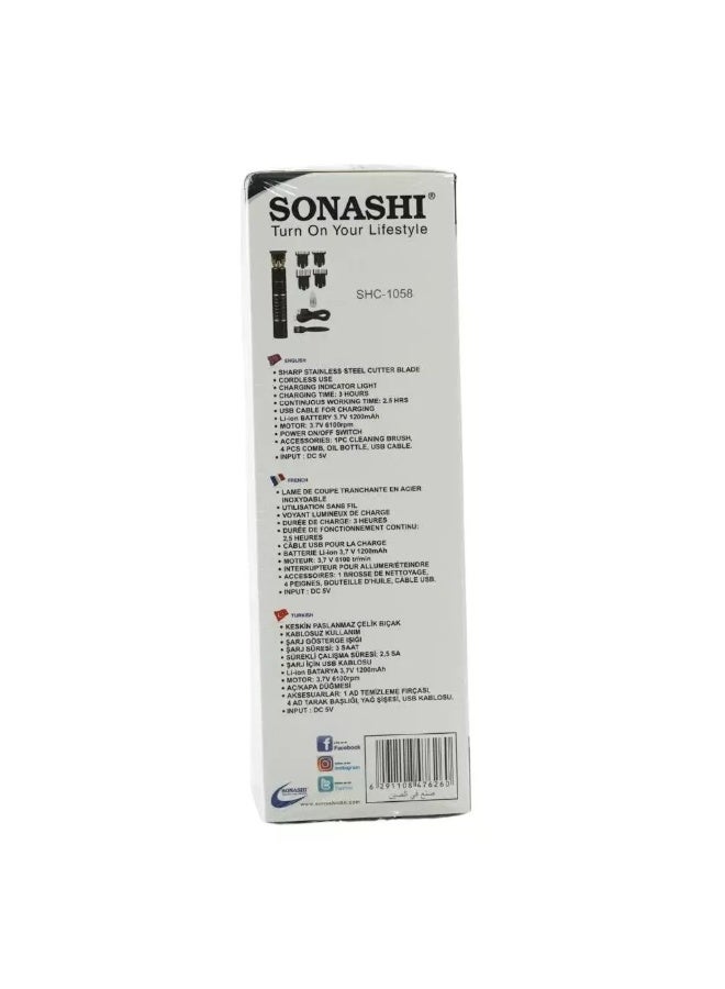 SONASHI Rechargeable Hair Clipper, SHC-1058- Black - Image 2