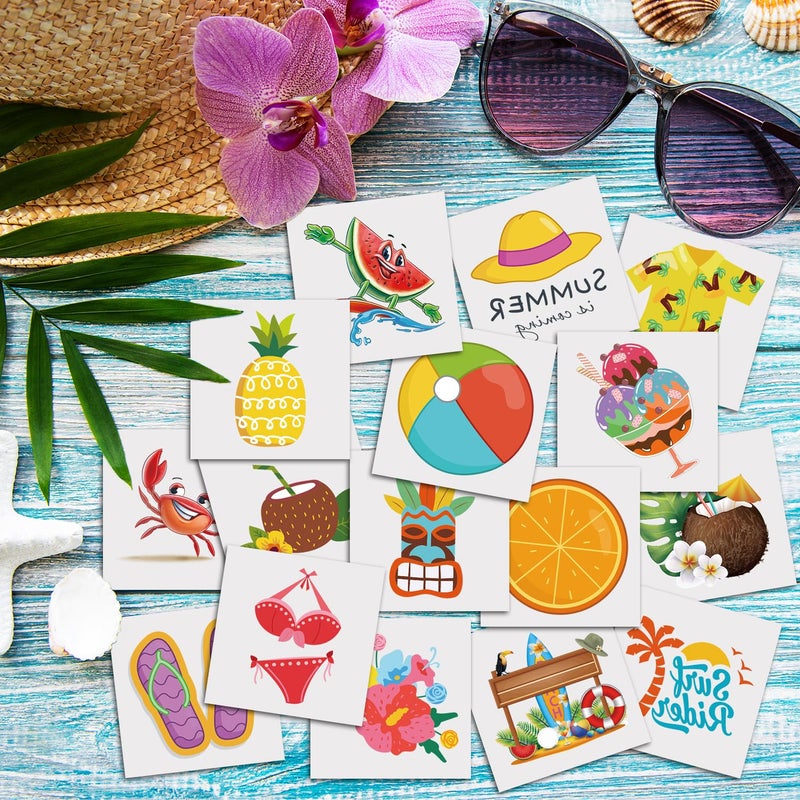 JCFIRE Summer Pool Beach Party Favors Kids Tattoos, 102 Styles Larger Tropical Hawaiian Luau Themed Temporary Tattoos for Kids Teens Adult, Waterproof Summer Stickers Party Decorations Supplies - Image 2
