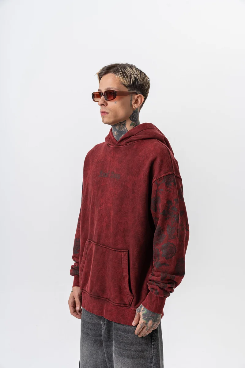 ريسباير هودي رجالي واسع (أوفرسايز) مطبوع بـ "Root Deep"، مغسول، عنابي