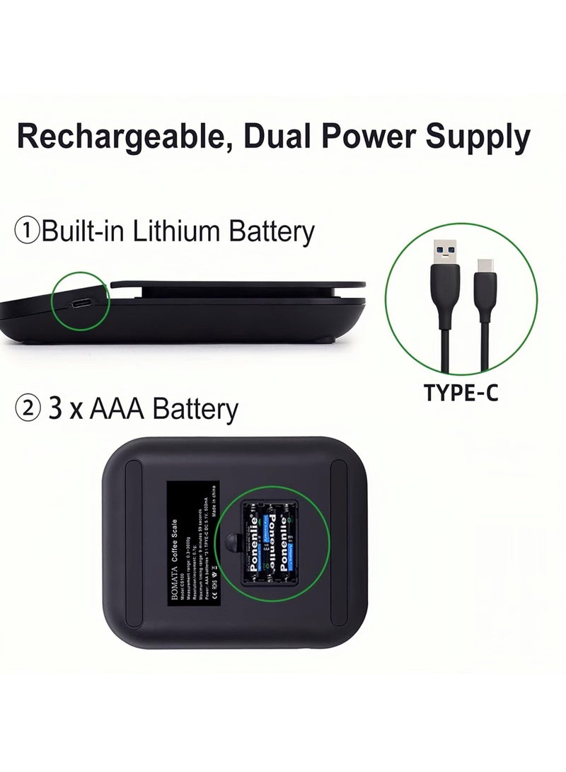 سيوسي ميزان قهوة رقمي متعدد الوظائف، شاشة عرض LED عالية الوضوح بحجم كبير، مؤقت تلقائي وزر العزل، دقة عالية تصل إلى 3 كيلوغرام/0.1 جرام للسكب الأوتوماتيكي أو الإسبرسو، محمول ومناسب. - Image 4