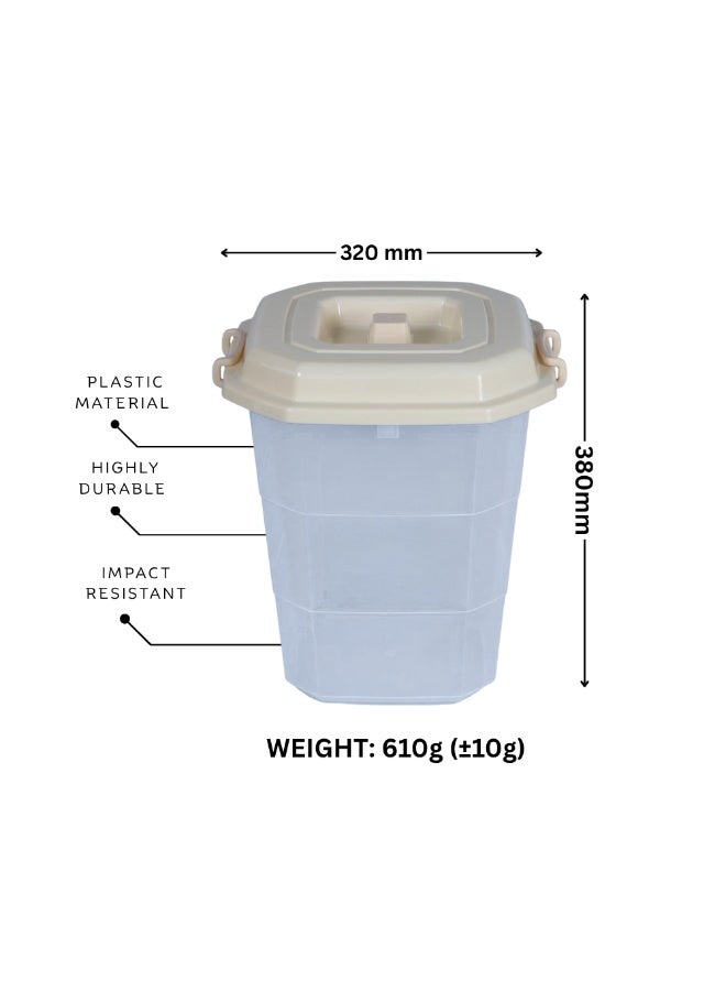 إس إن إتش برميل أوساكا البلاستيكي للتخزين بغطاء محكم الإغلاق ومقابض جانبية | حاوية شفافة آمنة غذائيًا بغطاء بيج | سلة تخزين محكمة الإغلاق متعددة الاستخدامات - Image 1