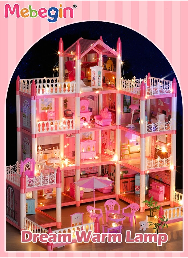 MEBEGIN Dreamhouse Set with 4 Dolls, Rich Accessories and Furniture, Luxury Dollhouse with 11 Rooms, DIY Villa Building Toys, Educational House-building Set, Made of BPA-free, Non-toxic ABS Plastic, Easy to Install, Creative Gift for Kids  - Image 5