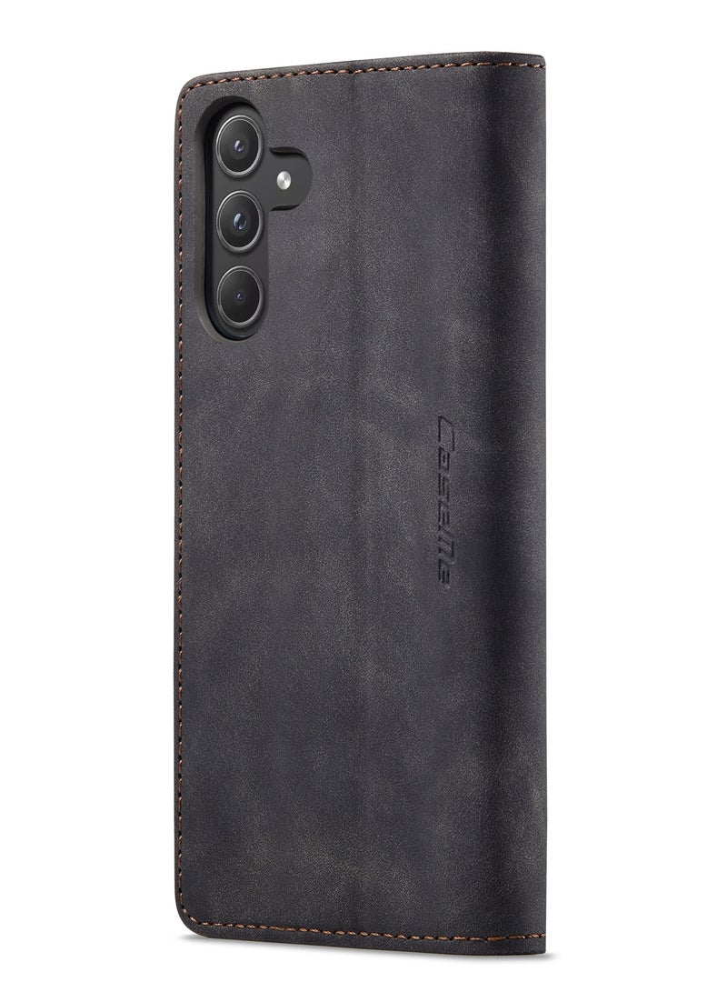 CaseMe Samsung Galaxy A55 Wallet Case Book Folding Flip Folio Case with Magnetic Kickstand Card Slots Protective Cover - Black - Image 3