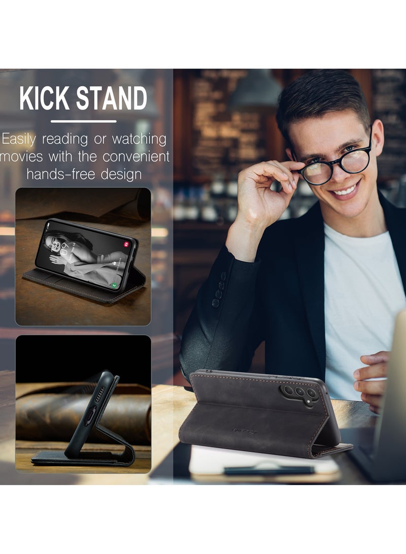 CaseMe Samsung Galaxy A55 Wallet Case Book Folding Flip Folio Case with Magnetic Kickstand Card Slots Protective Cover - Black - Image 5
