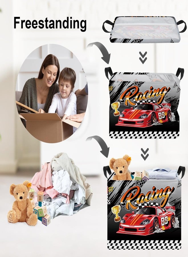 Clastyle Sport 3D Racing Car Boy Room Basket Racing Flag Monster Truck Toy Book Shelf Basket Large Rectangle Collapsible Dirty Clothes Storage Bin, Black, 40 * 30 * 30 cm - Image 3