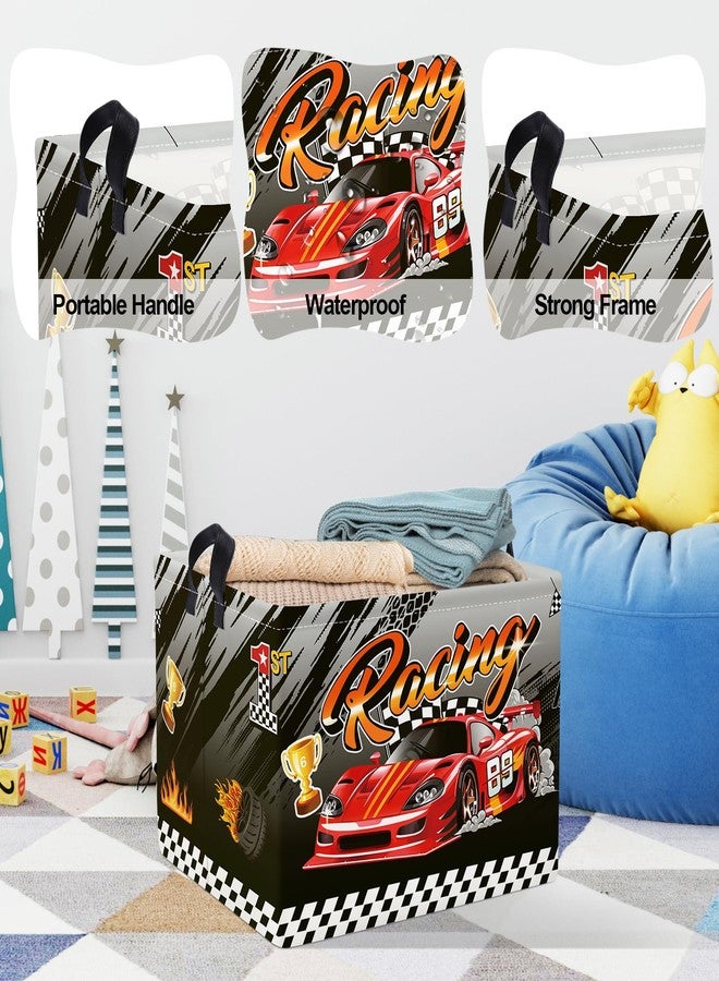 Clastyle Sport 3D Racing Car Boy Room Basket Racing Flag Monster Truck Toy Book Shelf Basket Large Rectangle Collapsible Dirty Clothes Storage Bin, Black, 40 * 30 * 30 cm - Image 4