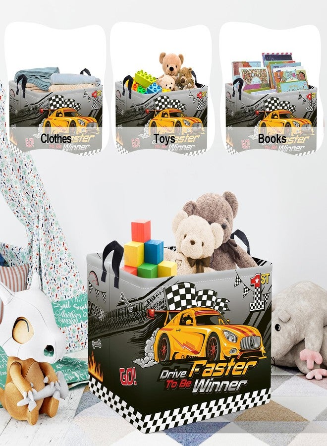 Clastyle Sport 3D Racing Car Boy Room Basket Racing Flag Monster Truck Toy Book Shelf Basket Large Rectangle Collapsible Dirty Clothes Storage Bin, Black, 40 * 30 * 30 cm - Image 5