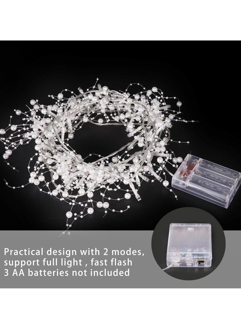 9.84FT  White Faux Pearls Beaded Garland With 30LED String Lights For  Decoration  Garland For Fireplace Mantel Indoor Outdoor  Decoration