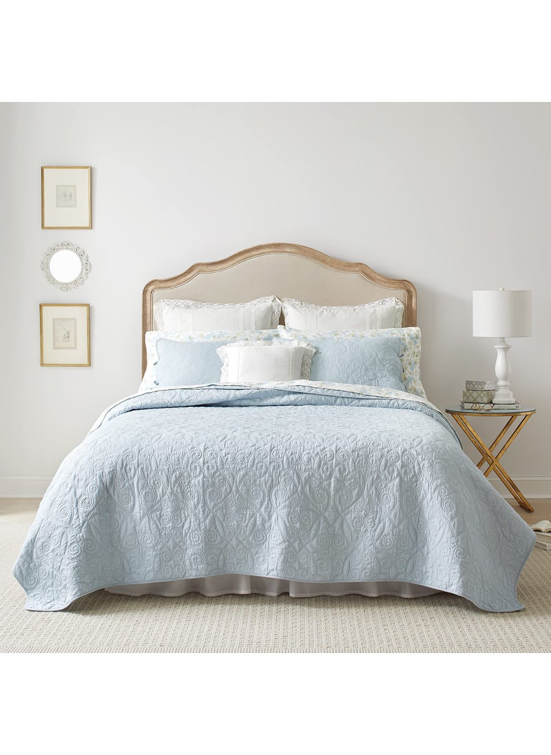 LAURA ASHLEY - Laura Ashley Felicity Collection Quilt Set100 Cotton Reversible All Season Bedding with Matching Shams PreWashed for Added Softness Queen Breeze Blue - Image 1