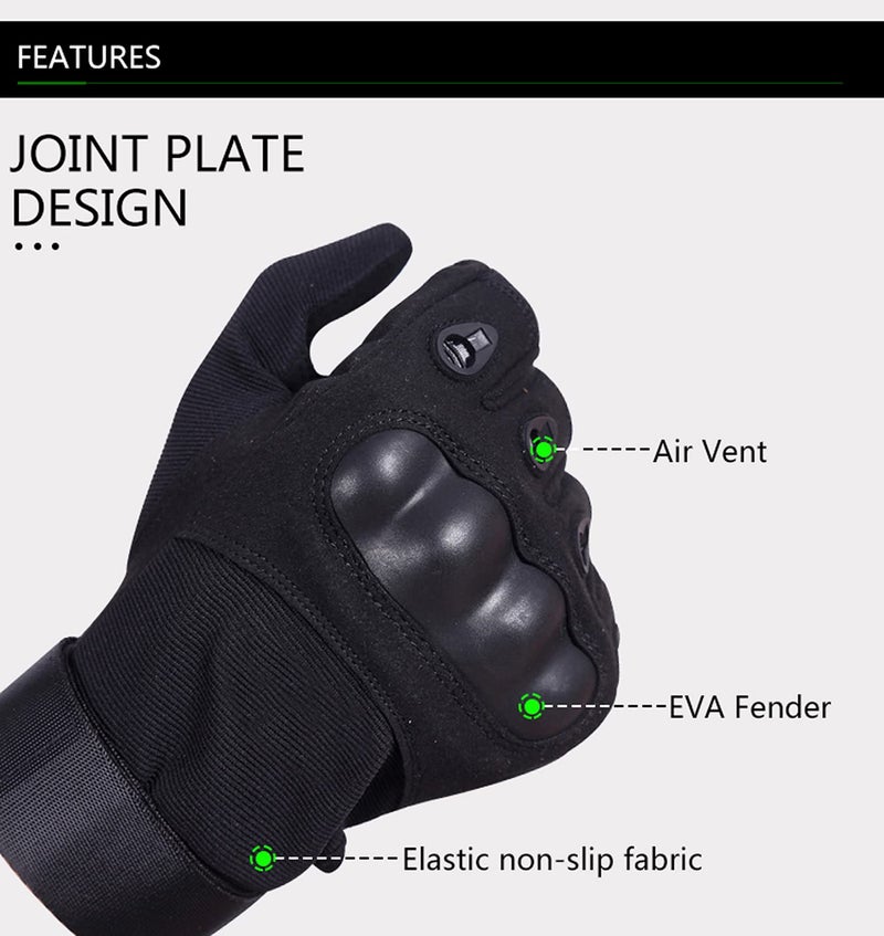 Aadikart Full Finger Hard Knuckle Motorcycle Army Tactical Outdoor Breathable Gym & Fitness Riding Cycling Gloves for Boys & Men(Size: XL, Black) - Microfiber - Image 3