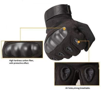Aadikart Full Finger Hard Knuckle Motorcycle Army Tactical Outdoor Breathable Gym & Fitness Riding Cycling Gloves for Boys & Men(Size: XL, Black) - Microfiber - Image 4