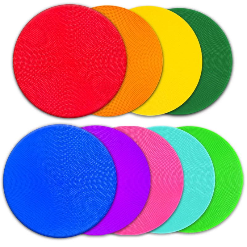 PIKZH Poly Spot Markers 9.1 inch 9 Pcs Non-Slip Rubber Agility Training Markers Floor Dots Flat Field Cones for Football, Soccer Ball, School Exercise Drills, Gym Dance Practice 9 Colors TPE - Image 1