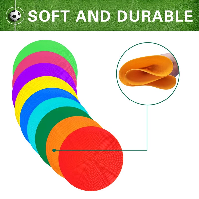 PIKZH Poly Spot Markers 9.1 inch 9 Pcs Non-Slip Rubber Agility Training Markers Floor Dots Flat Field Cones for Football, Soccer Ball, School Exercise Drills, Gym Dance Practice 9 Colors TPE - Image 2