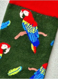The Socks Hype 3-Pair Parrot Socks for Men Women - Cotton Blend Socks| Suitable for 35-42 Sizes | Dark Green Background with Vibrant Parrot Design  - Image 2