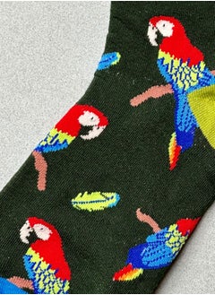 The Socks Hype 3-Pair Parrot Socks for Men Women - Cotton Blend Socks| Suitable for 35-42 Sizes | Dark Green Background with Vibrant Parrot Design  - Image 3