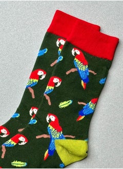 The Socks Hype 3-Pair Parrot Socks for Men Women - Cotton Blend Socks| Suitable for 35-42 Sizes | Dark Green Background with Vibrant Parrot Design  - Image 4
