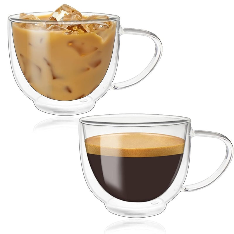 Baskety 200ml Glass Cappuccino Cups with Handle ，Double Walled Coffee Glasses for Specialty Coffee Drinks, Latte, Cafe Mocha and Tea - Set (Pack of 2) - Image 1