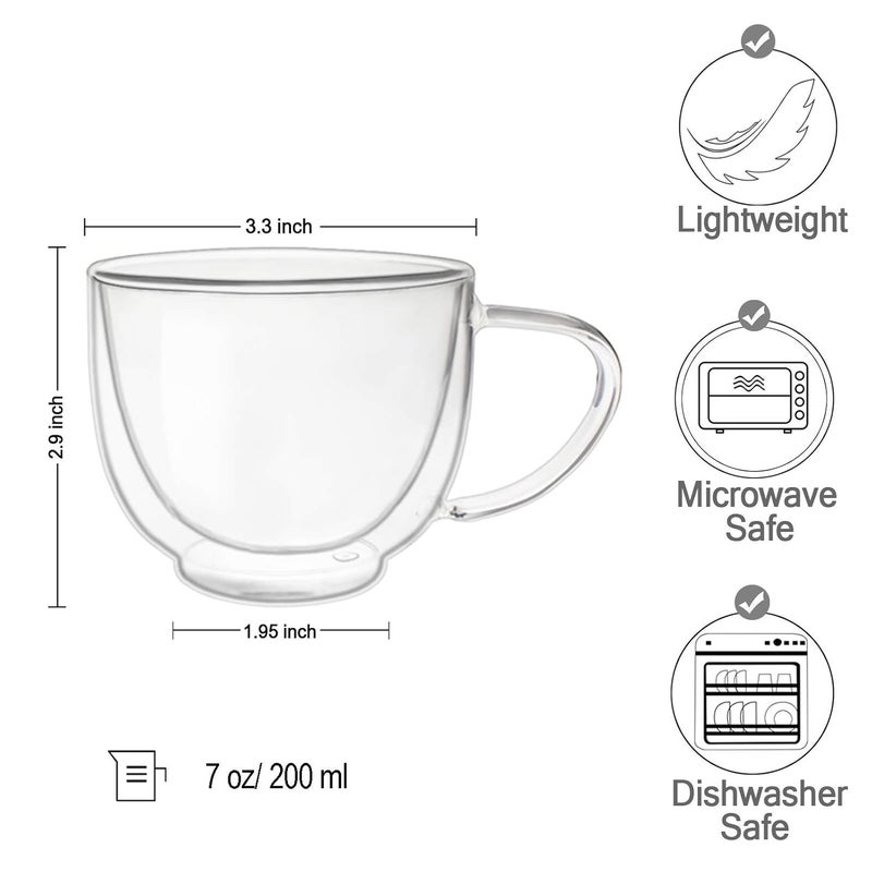 Baskety 200ml Glass Cappuccino Cups with Handle ，Double Walled Coffee Glasses for Specialty Coffee Drinks, Latte, Cafe Mocha and Tea - Set (Pack of 2) - Image 2