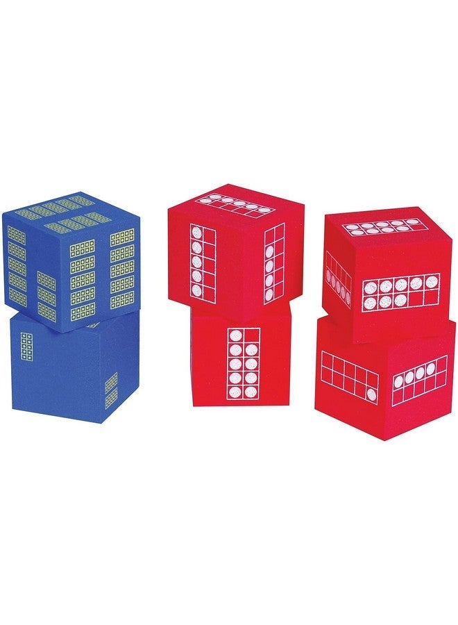 Learning Advantage 7297 Ten Frame Foam Dice, 4 Red and 2 Blue, Grade: Kindergarten to 2 (Pack of 6)