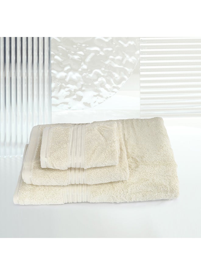 White Rose 3 Pcs Events Dyed Towel set 550 GSM 100% Cotton Terry Viscose Border 1 Bath Towel (75x145) cm 1 Hand Towel (50x90) cm 1 Face Towel (33x33) cm Premiun Look Luxury Feel Extremely Absorbent Cream Color  - Image 1