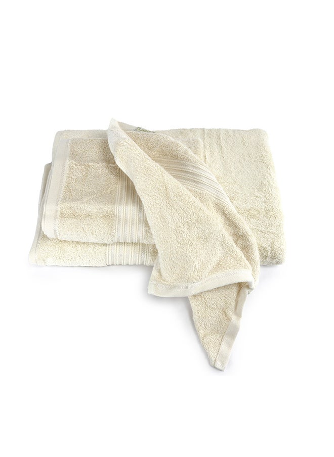 White Rose 3 Pcs Events Dyed Towel set 550 GSM 100% Cotton Terry Viscose Border 1 Bath Towel (75x145) cm 1 Hand Towel (50x90) cm 1 Face Towel (33x33) cm Premiun Look Luxury Feel Extremely Absorbent Cream Color  - Image 4