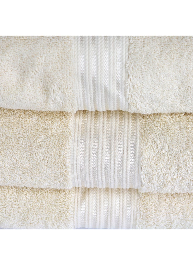 White Rose 3 Pcs Events Dyed Towel set 550 GSM 100% Cotton Terry Viscose Border 1 Bath Towel (75x145) cm 1 Hand Towel (50x90) cm 1 Face Towel (33x33) cm Premiun Look Luxury Feel Extremely Absorbent Cream Color  - Image 3