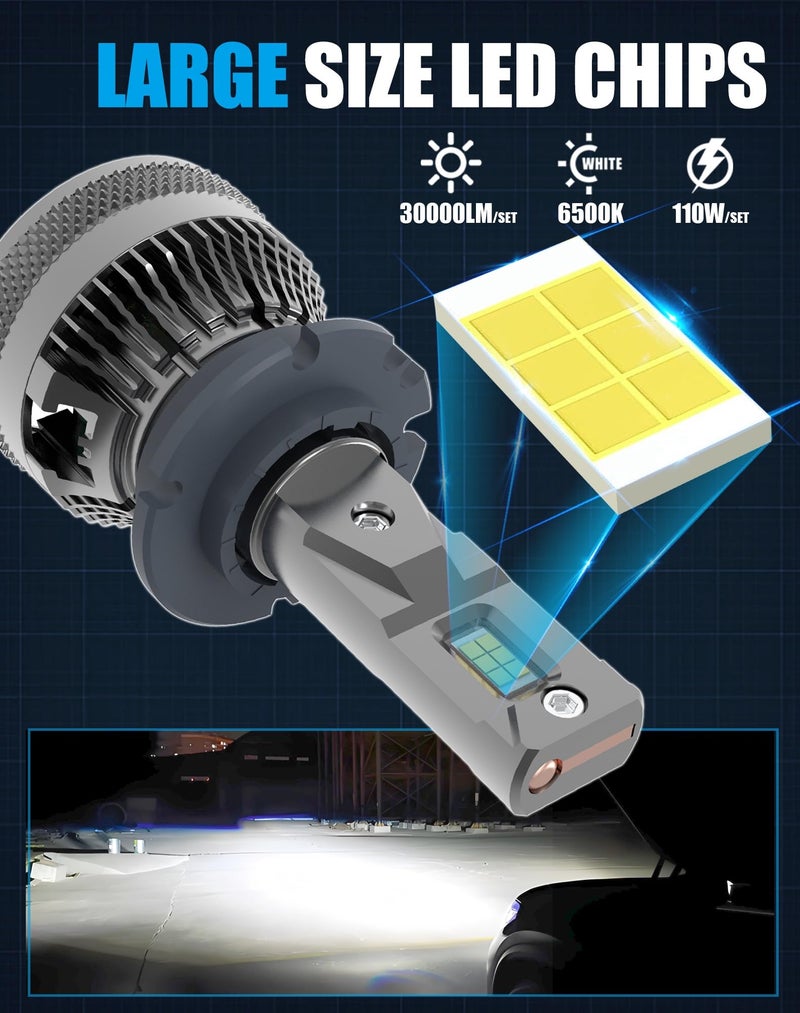 CHOPDARK D2H LED Bulbs 110W 30000Lm Super Bright 12V 6500K Cool White Built-in Fan and Thermally Conductive Copper Tube Fog Lamp 2pcs - Image 2