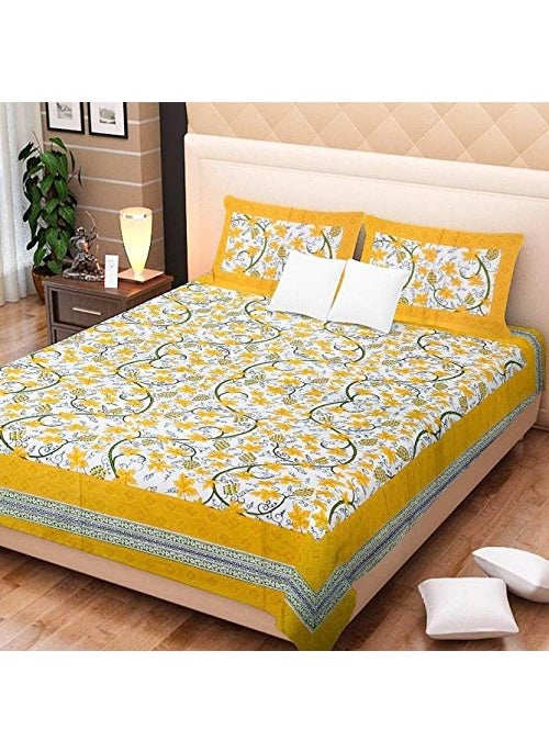 JAIPUR PRINTS JAIPUR PRINTS Bedsheet for Double Bed Cotton Double Bedsheet with 2 Pillow Covers 