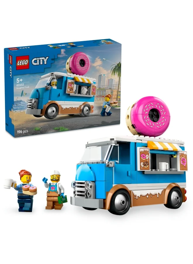 ليغو City Doughnut Truck Toy with 2 Minifigures - Creative Building Toys for 5+ Year Old Boys & Girls - Mobile Food Stand with Accessories - Fun Gift Ideas for Birthdays & Holidays - 60452 LEGO