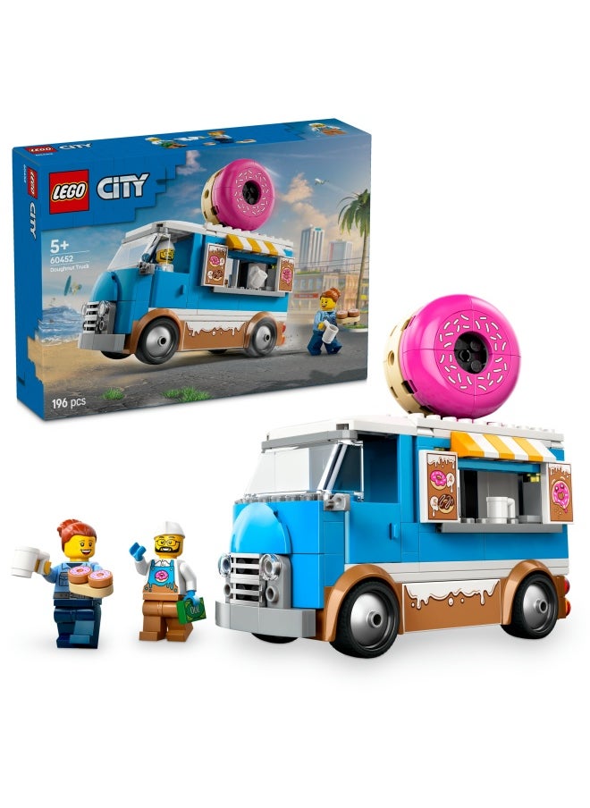 LEGO City Donut Truck Toy with 2 Minifigures - Creative Building Toys for 5+ Year Old Boys & Girls - Mobile Food Stand with Accessories - Fun Gift Ideas for Birthdays & Holidays - 60452 (196 pieces)  - Image 1