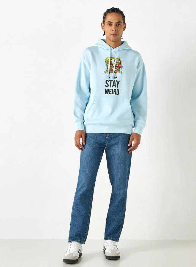 SP Characters Spongebob Print Hoodie with Kangaroo Pocket