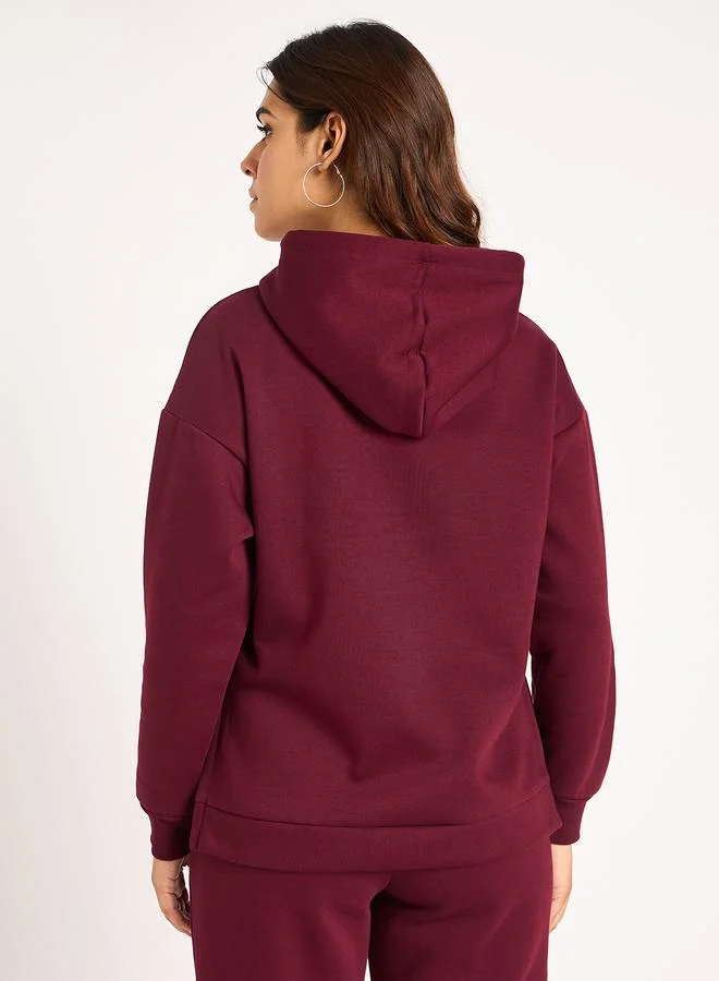 Femmella  Burgundy Side Zip Detail Fleece Hoodie for Women | Best Price UAE