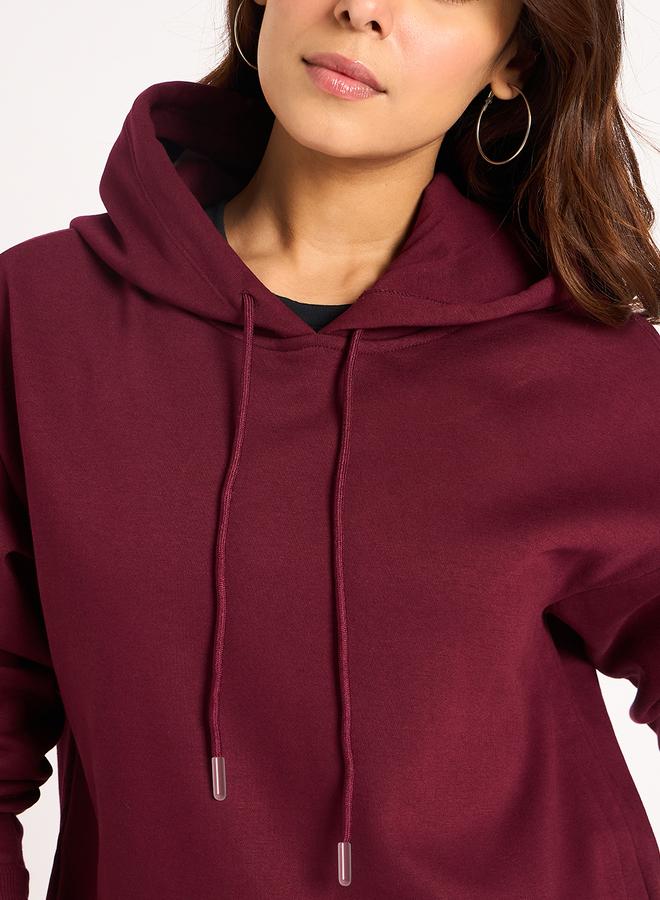 Femmella Burgundy Side Zip Detail Fleece Hoodie - Image 3