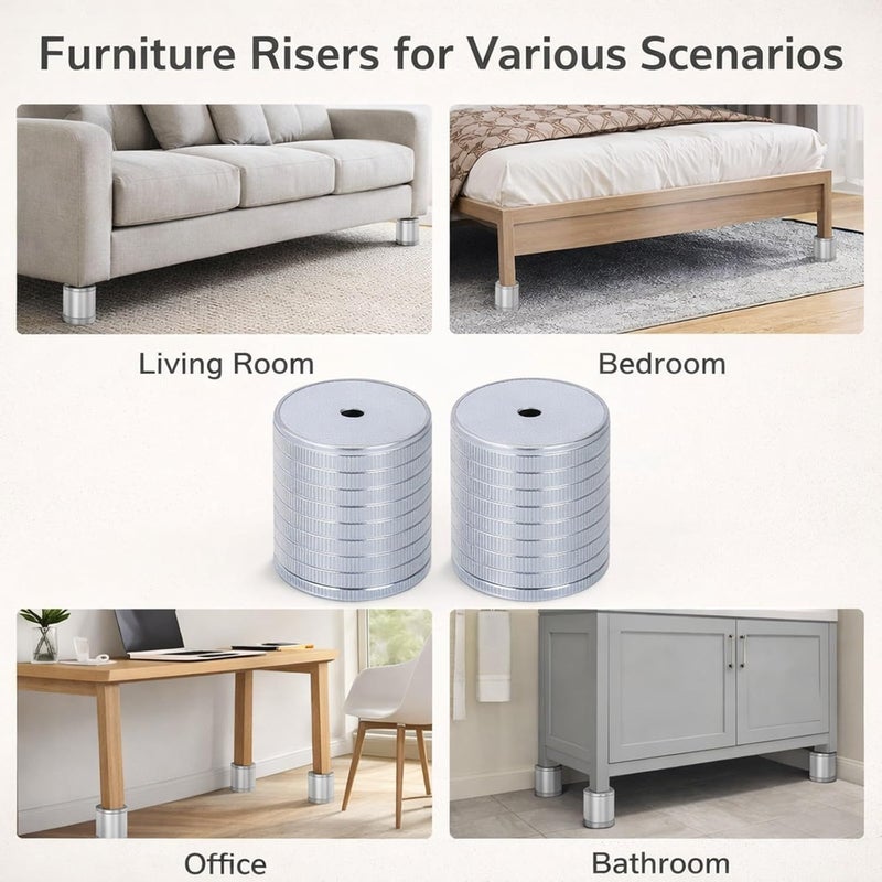 Furniture Riser Adjustable 43-75mm 4 Pcs Aluminum Alloy Heavy Duty Bed Riser - Strong Load Bearing, Non Slip Pads, Easy Installation for Sofa and Cabinet (Gray) - Image 4