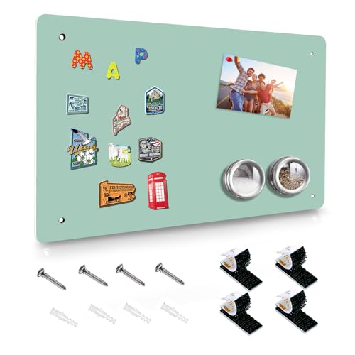 HYHOSHI Green Magnetic Board,17.5" x 11.4" Magnet Bulletin Board to Display Magnetic Notes, Poetry, Photos, Suitable for Wall, Refrigerator, Cabinet etc, Come with 4 Pcs Dual Lock Tape and Screws - Image 1
