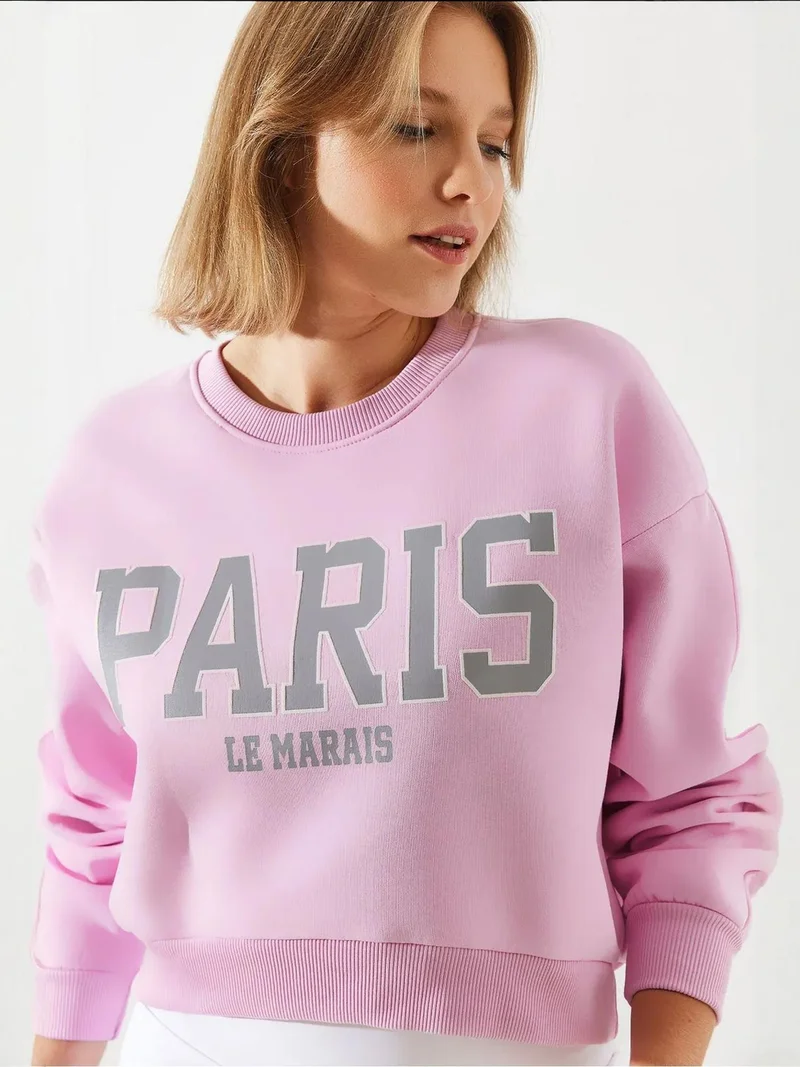 Bianco Lucci LUCCI Comfortable Crew Neck Cotton Sweatshirt with Back Print