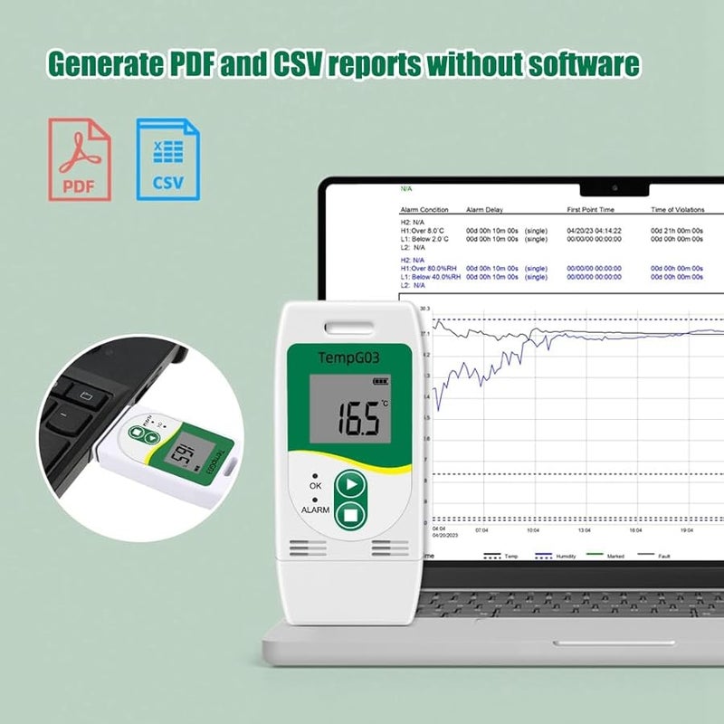 مسجل بيانات درجة الحرارة والرطوبة عبر USB سعة 32000 قابل لإعادة الاستخدام - Image 5