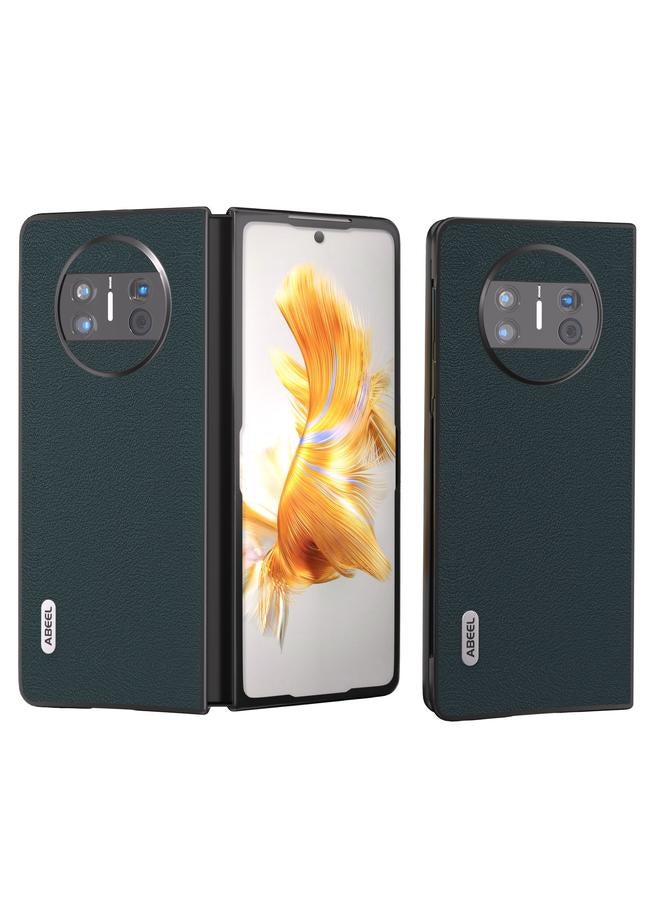 اس-توب جراب هاتف Huawei Mate X3 من ABEEL مصنوع من الجلد الطبيعي بحافة سوداء متموجة - Image 1
