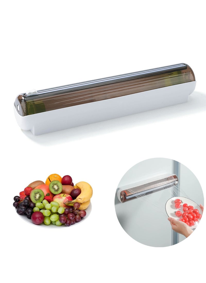 SYOSI Magnetic Wall Mount Food Wrap Dispenser with Slide Cutter, Refillable Plastic Cling Film Holder, Kitchen Roll Storage Box, Reusable Cling Wrap Divider  - Image 1