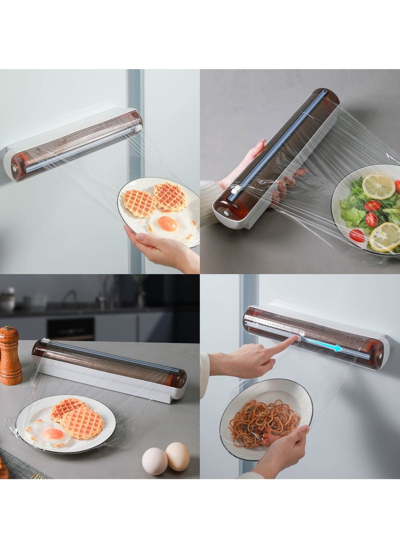 SYOSI Magnetic Wall Mount Food Wrap Dispenser with Slide Cutter, Refillable Plastic Cling Film Holder, Kitchen Roll Storage Box, Reusable Cling Wrap Divider  - Image 5