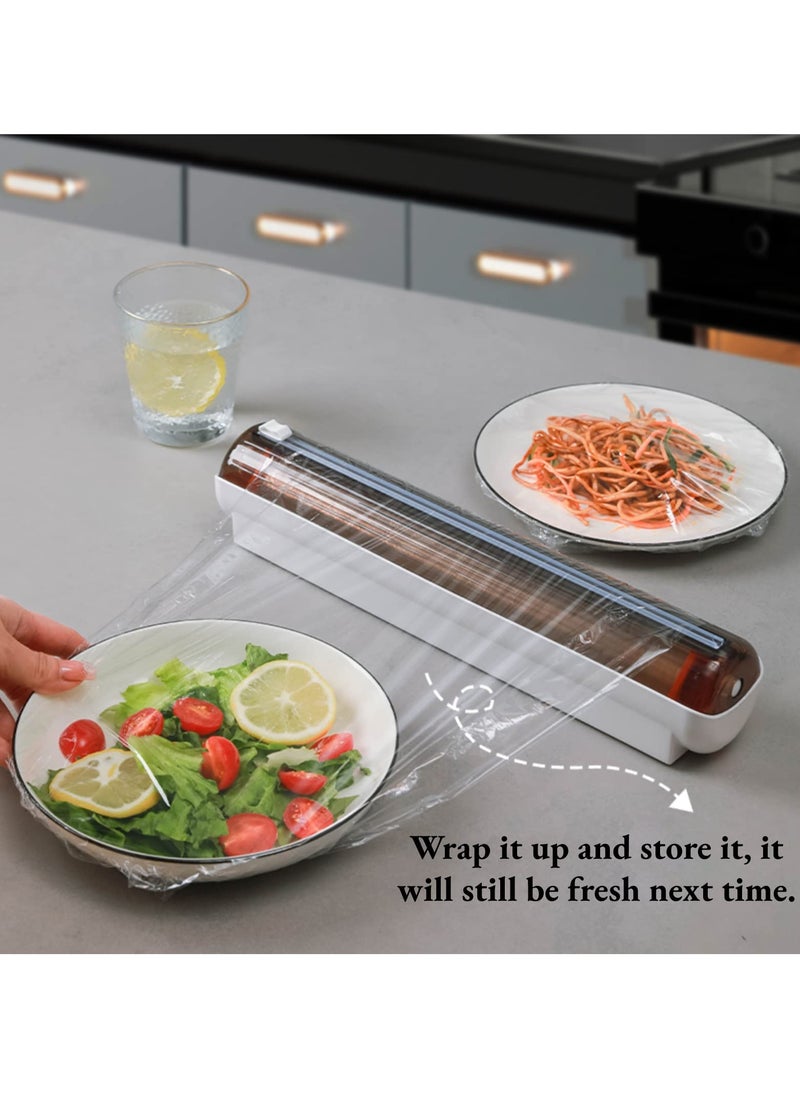 SYOSI Magnetic Wall Mount Food Wrap Dispenser with Slide Cutter, Refillable Plastic Cling Film Holder, Kitchen Roll Storage Box, Reusable Cling Wrap Divider  - Image 2