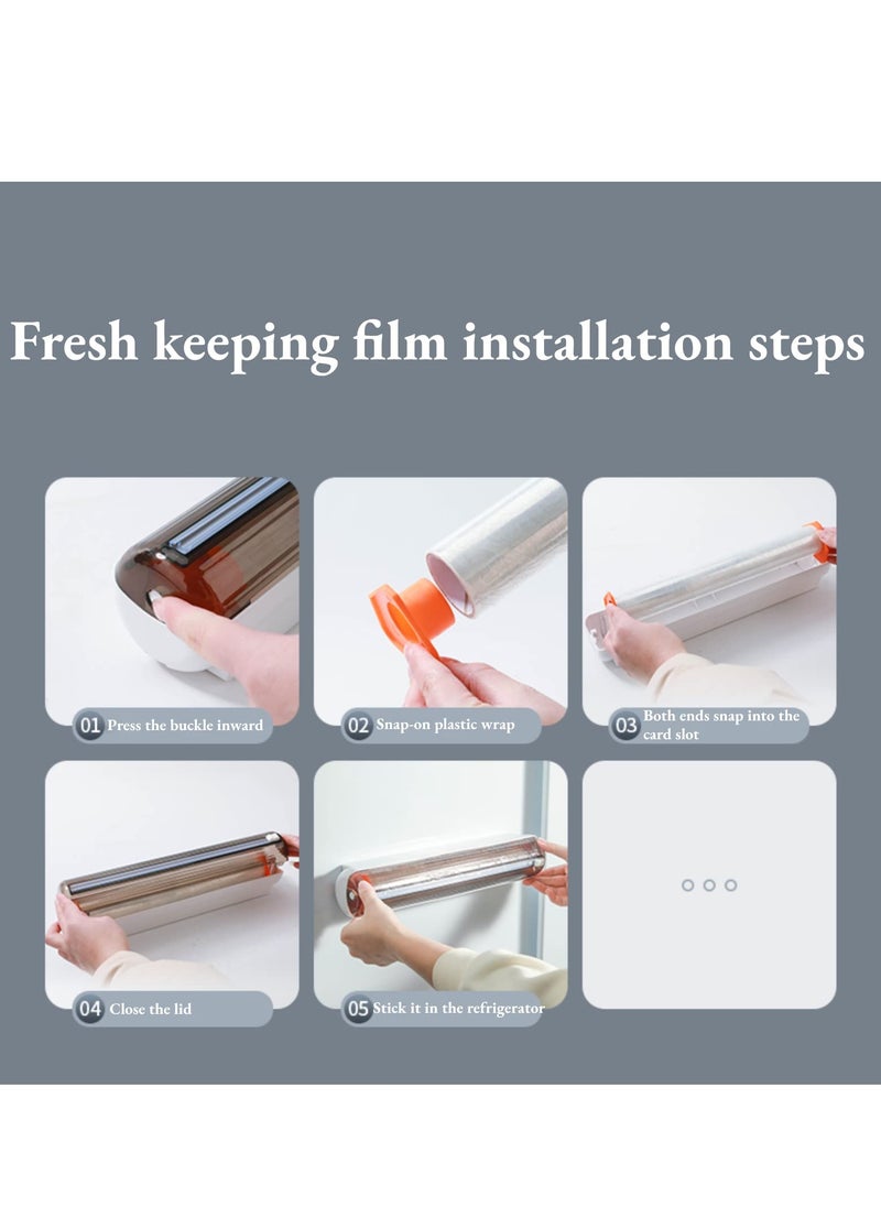 SYOSI Magnetic Wall Mount Food Wrap Dispenser with Slide Cutter, Refillable Plastic Cling Film Holder, Kitchen Roll Storage Box, Reusable Cling Wrap Divider  - Image 4