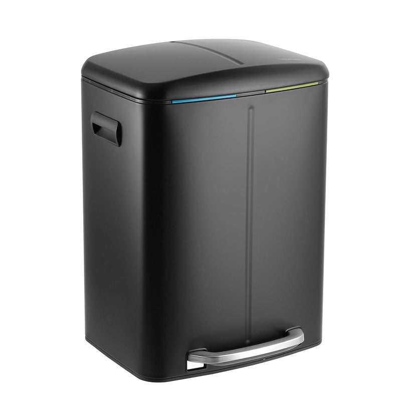 happimess HPM1005B Marco Rectangular 106Gallon Double Bucket Trash Can with SoftClose Lid Fingerprint Resistant Modern Minimalistic for Home Kitchen Office Bathroom Black