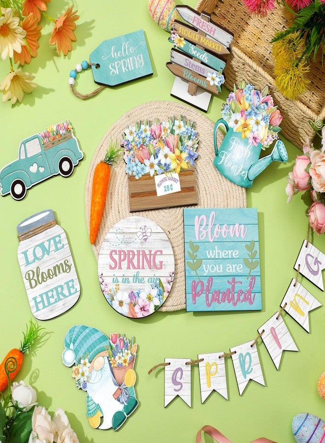 Marsui 15 Pcs Hello Spring Flower Tiered Tray Decor Spring Wooden Table Decor Rustic Spring Flower Tulip Decor Spring Easter Decor for Home (Novel) - Image 2